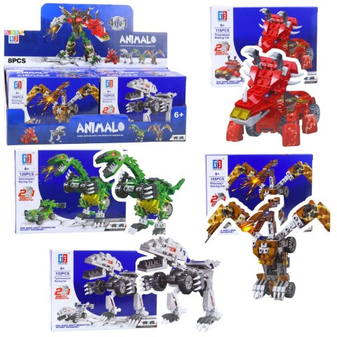 LEAN TOYS Klocki Konstrukcyjne Dinozaur Auto 2w1 105-132 el. Mix