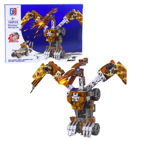 LEAN TOYS Klocki Konstrukcyjne Dinozaur Auto 2w1 105-132 el. Mix