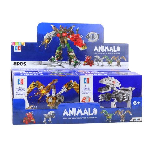 LEAN TOYS Klocki Konstrukcyjne Dinozaur Auto 2w1 105-132 el. Mix