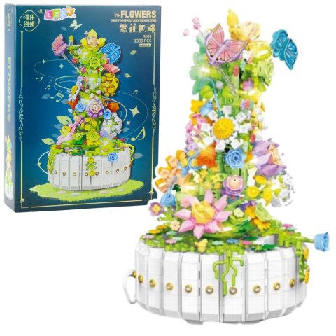 LEAN Toys Klocki Konstrukcyjne Kompozycja Kwiatowa Z Motylami Światła LED 1399 el.