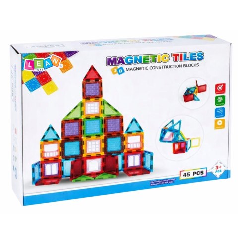 LEAN Toys Klocki Magnetyczne 3D Układanka Konstrukcyjna Kolorowe 45 el.