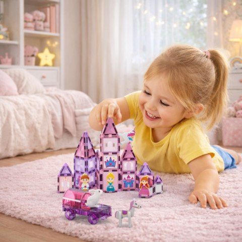 LEAN Toys Klocki Magnetyczne Okienka Witraże Do Malowania Pisaki Różowe 126 el.