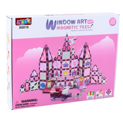 LEAN Toys Klocki Magnetyczne Okienka Witraże Do Malowania Pisaki Różowe 126 el.