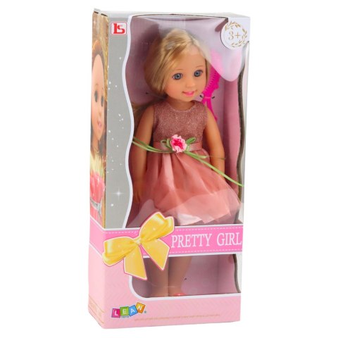 LEAN Toys Lalka W Sukience z Kokardką Długie Włosy Różowa Grzebień 38cm