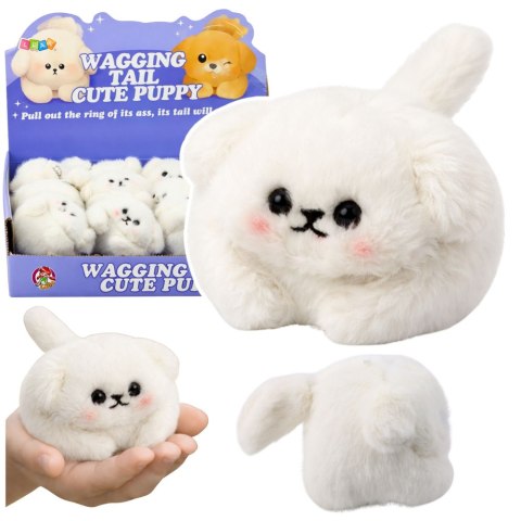 LEAN Toys Pluszowy Biały Piesek z Kręcącym Ogonkiem Dźwięki Piszczenia Brelok 9 cm