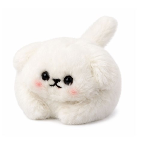 LEAN Toys Pluszowy Biały Piesek z Kręcącym Ogonkiem Dźwięki Piszczenia Brelok 9 cm