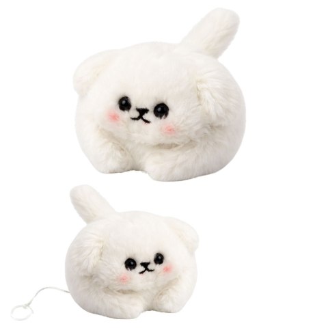 LEAN Toys Pluszowy Biały Piesek z Kręcącym Ogonkiem Dźwięki Piszczenia Brelok 9 cm
