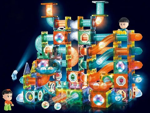 LEAN Toys Świecąca Zjeżdżalnia Dla Kulek Klocki Magnetyczne 292 Elementy