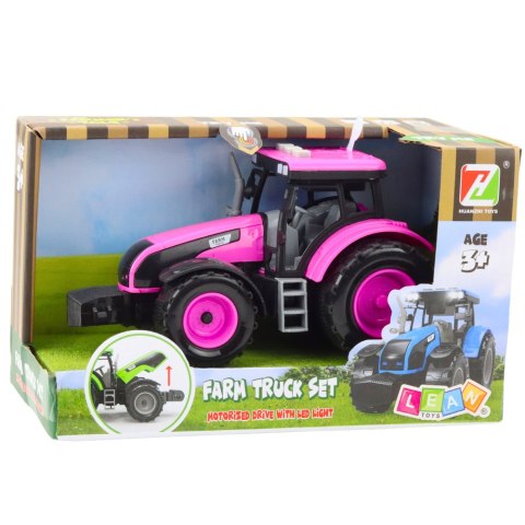 LEAN Toys Traktor Farmerski Rolniczy Na Baterie Światła Dźwięki Różowy