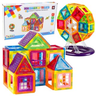 LEAN Toys Zestaw Klocki Magnetyczne Konstrukcyjne Edukacyjne Kolorowe 70el