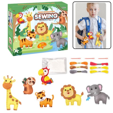 LEAN Toys Zestaw Kreatywny Wyszywanki Filcowe Zwierzątka Dżungli 6szt