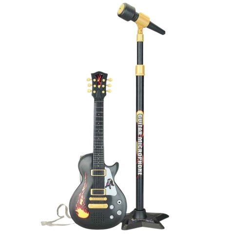 LEAN Toys Zestaw Muzyczny Dla Dzieci Gitara Statyw Z Mikrofonem Czarny
