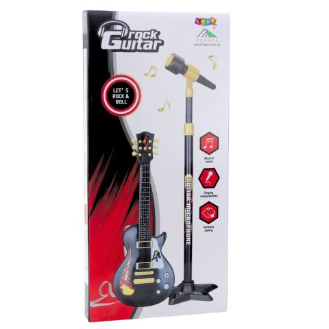 LEAN Toys Zestaw Muzyczny Dla Dzieci Gitara Statyw Z Mikrofonem Czarny
