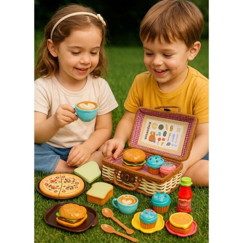 LEAN Toys Zestaw Piknikowy Koszyk Pleciony Jedzenie Akcesoria 33 el.