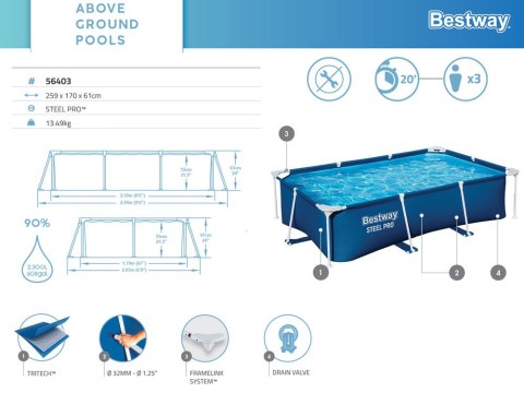 Bestway Bestway Basen STELAŻOWY 2,300L 259x170x61cm 56403