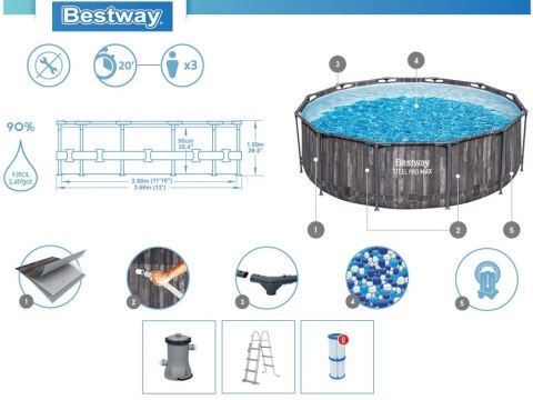 Bestway Bestway Basen stelażowy 366x100cm 8w1 drewno 5614X