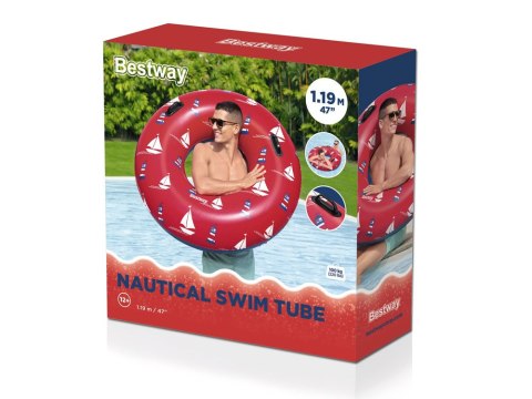 Bestway Bestway Dmuchane koło do pływania z uchwytami CZERWONE STATKI 119cm 36353