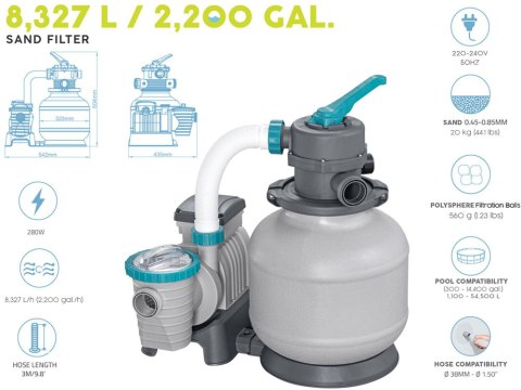 Bestway Bestway Pompa piaskowa do basenu wydajność 8327 l/h 58499