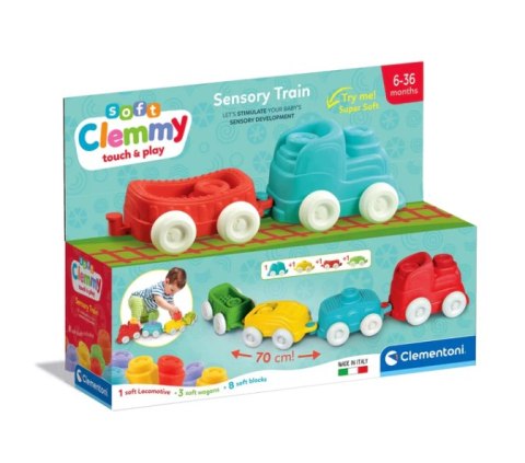 Clementoni Clemmy Kolorowy Pociąg Sensoryczny Lokomotywa Wagony Klocki 70cm Clementoni 17961