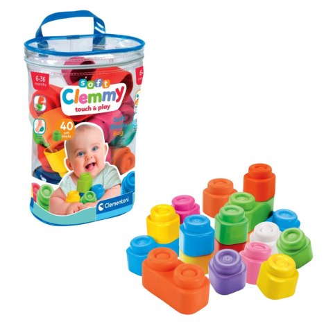 Clementoni Clemmy Kolorowy Zestaw 40 Miękkich Klocków Clementoni 17878