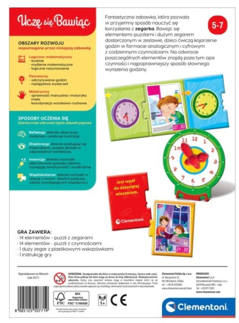 Clementoni Gra edukacyjna Puzzle Która Jest Godzina? Zegarek Uczę się Bawiąc Język Polski Clementoni 50771