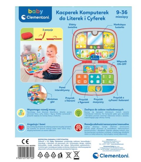 Clementoni Interaktywny Laptop Komputerek Kacperek do Literek i Cyferek Język Polski Clementoni 50716