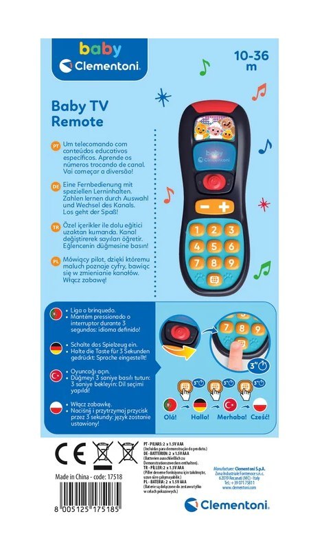 Clementoni Mówiący Dziecięcy Pilot TV Język Polski Niemiecki Turecki Portugalski Clementoni 17518