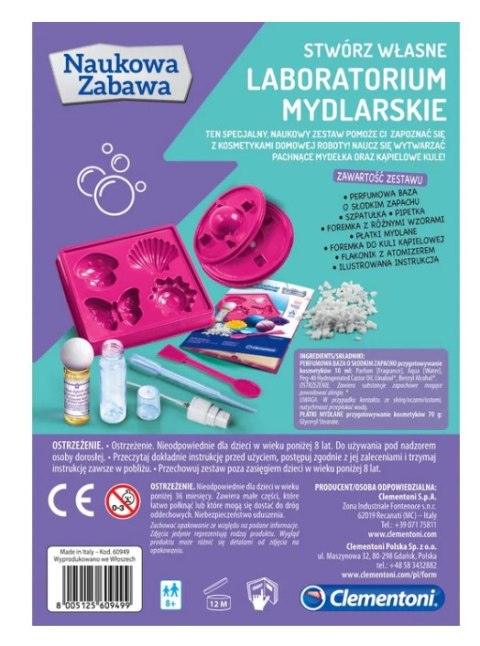 Clementoni Naukowa Zabawa Zestaw Laboratorium Mydlarskie Mydła Kule do Kąpieli Język Polski Clementoni 60949