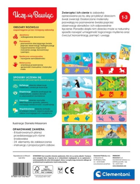 Clementoni Puzzle Zwierzęta i Ich Cienie Uczę się Bawiąc Język Polski Clementoni 50762