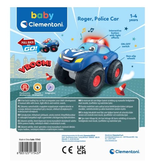 Clementoni Samochód Policyjny Roger Efekty Dźwiękowe Świetlne Clementoni 17543