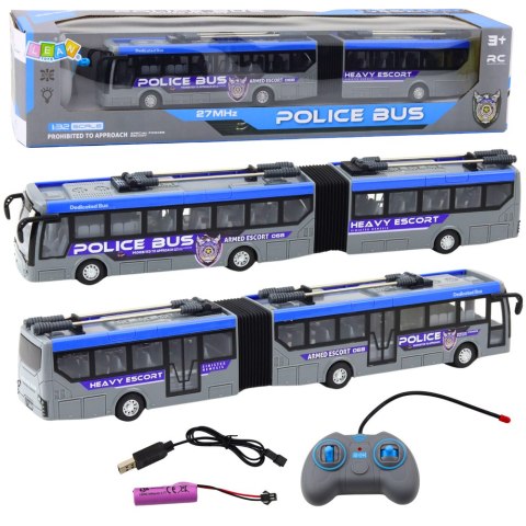 LEAN Toys Autobus Policyjny Przegubowy Zdalnie Sterowany RC Światła Szary 1:32