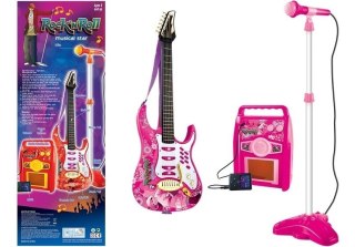 LEAN Toys Gitara z Mikrofonem Strunami Wzmacniaczem Różowa