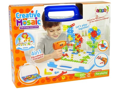 LEAN Toys Kreatywna Mozaika Układanka 4w1 Wkrętarka 237 Elementów