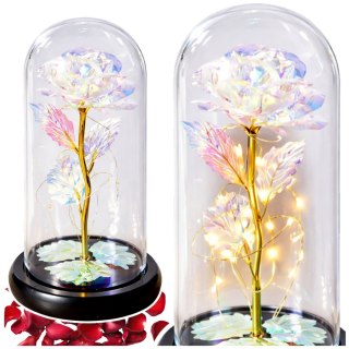 LEAN Wieczna Róża W Kopule Kryształowa Kolorowa Oświetlenie LED 21x11cm