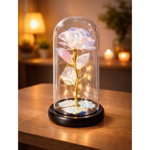 LEAN Wieczna Róża W Kopule Kryształowa Kolorowa Oświetlenie LED 21x11cm