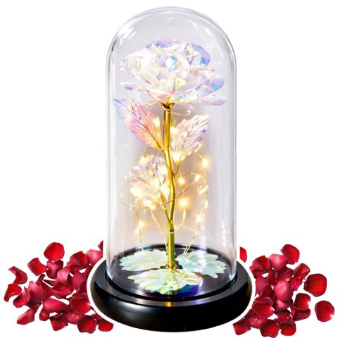 LEAN Wieczna Róża W Kopule Kryształowa Kolorowa Oświetlenie LED 21x11cm