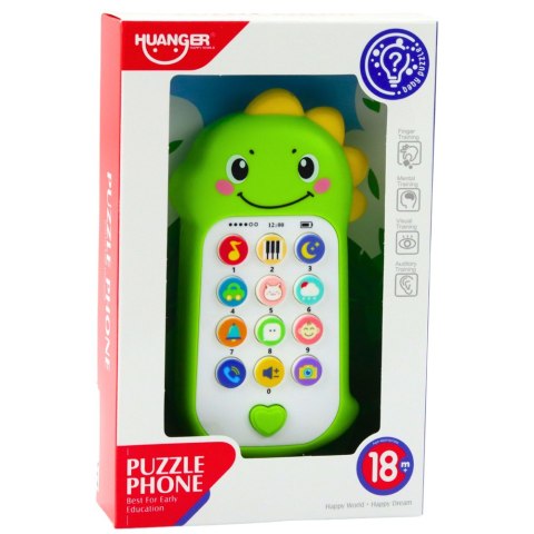 LEAN Toys Interaktywny Telefon Edukacyjny Dla Malucha Dźwięki Melodie Dinozaur Zielony