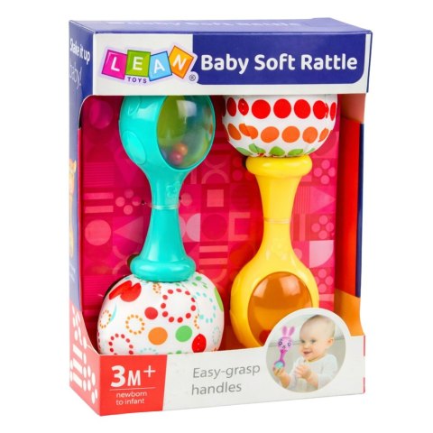 LEAN Toys Zestaw Grzechotki Z Miękką Piłeczką Wzorki Żółta Zielona 2szt