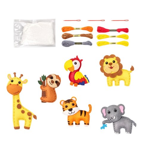 LEAN Toys Zestaw Kreatywny Wyszywanki Filcowe Zwierzątka Dżungli 6szt