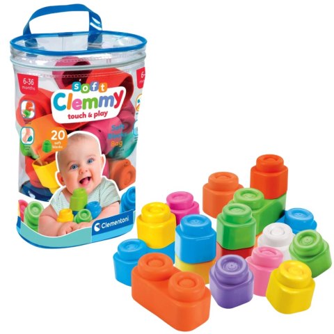 Clementoni Clemmy Kolorowy Zestaw Woreczek 20 Miękkich Klocków Clementoni 17877
