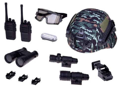 JOKOMISIADA Zestaw dla żołnierza hełm lornetka laser lampka walkie talkie moro ZA5310