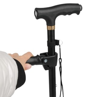 LEAN Laska Składana Regulowana Z Latarką LED Dla Seniora Czarna 80-100 cm