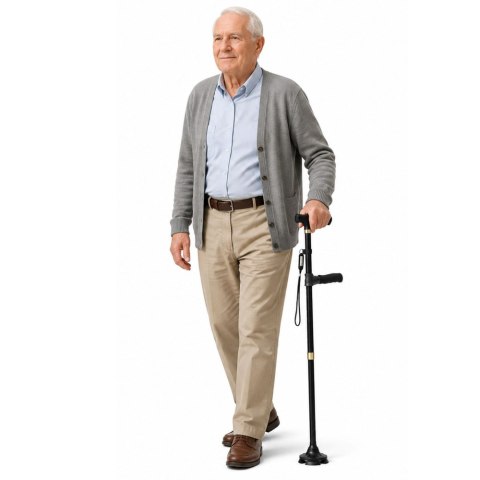 LEAN Laska Składana Regulowana Z Latarką LED Dla Seniora Czarna 80-100 cm