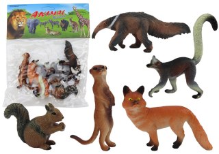 LEAN TOYS Figurki Zwierząt 5 Sztuk Wiewiórka Surykatka Mrówkojad Lis Lemur