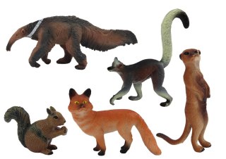LEAN TOYS Figurki Zwierząt 5 Sztuk Wiewiórka Surykatka Mrówkojad Lis Lemur