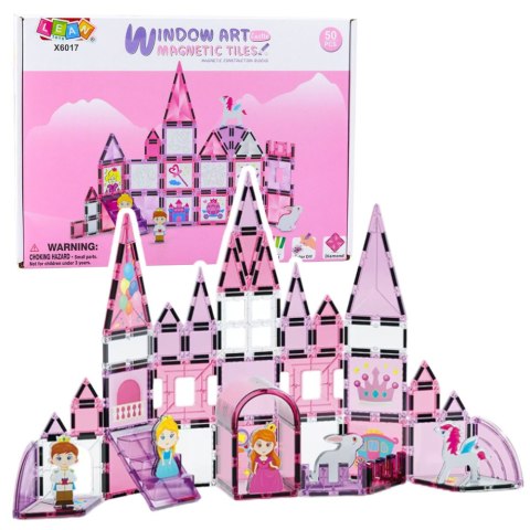 LEAN Toys Klocki Magnetyczne Okienka Dla Dziewczynki Różowe 50 el.