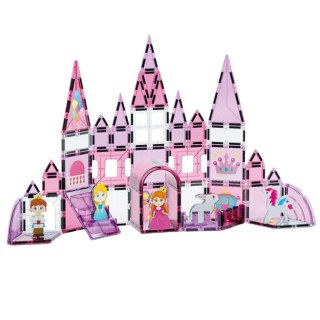 LEAN Toys Klocki Magnetyczne Okienka Dla Dziewczynki Różowe 50 el.