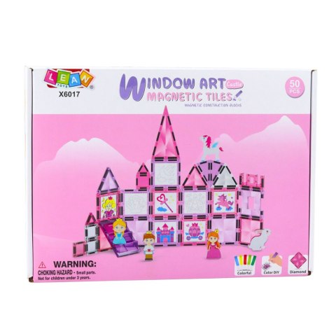 LEAN Toys Klocki Magnetyczne Okienka Dla Dziewczynki Różowe 50 el.