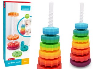 LEAN Toys Piramida Obrotowa Wieża Sorter Układanka Tęczowa 6 El.