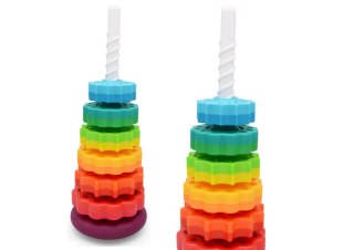 LEAN Toys Piramida Obrotowa Wieża Sorter Układanka Tęczowa 6 El.